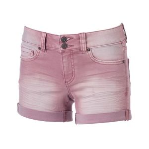 Junior's MUDD Button Denim Midi Shorts